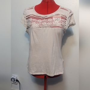 H&M Cream Lace Top Short Sleeve Shirt Women's Large